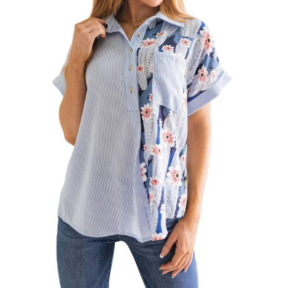 NEW JODIFL best of both worlds button down top in blue - Picture 1 of 6